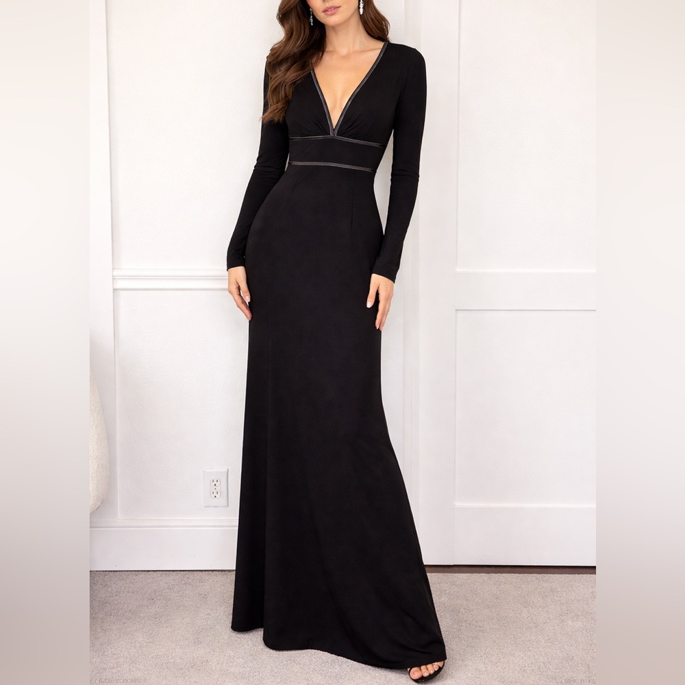 ABS Allen Schwartz Evening Long Black Empire V-Neck Women’s Dress size S/petit